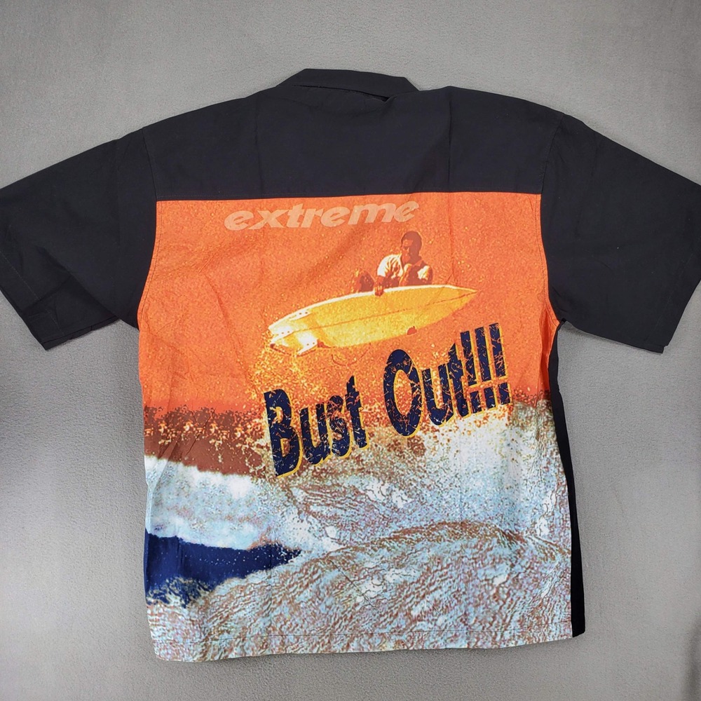 No Boundaries Button Front Shirt‎ Mens L Black Surfer Graphic Extreme NEW Y2K